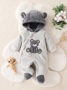 Autumn Winter Baby Bear Hooded Romper, Unisex Infant Warm, Cute Toddler Jumpsuit for Boys & Girls, Outdoor Playwear, Infant Toddler Clothes