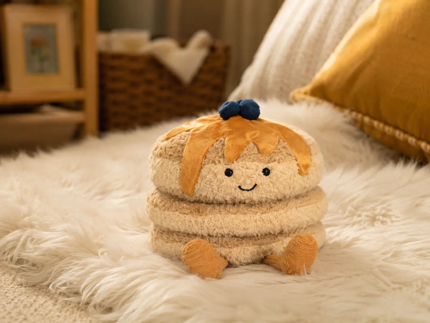 Jellycat Amuseables Pancakes Plush Toy – Cute Syrup Breakfast Food Stuffed Animal with Blueberries