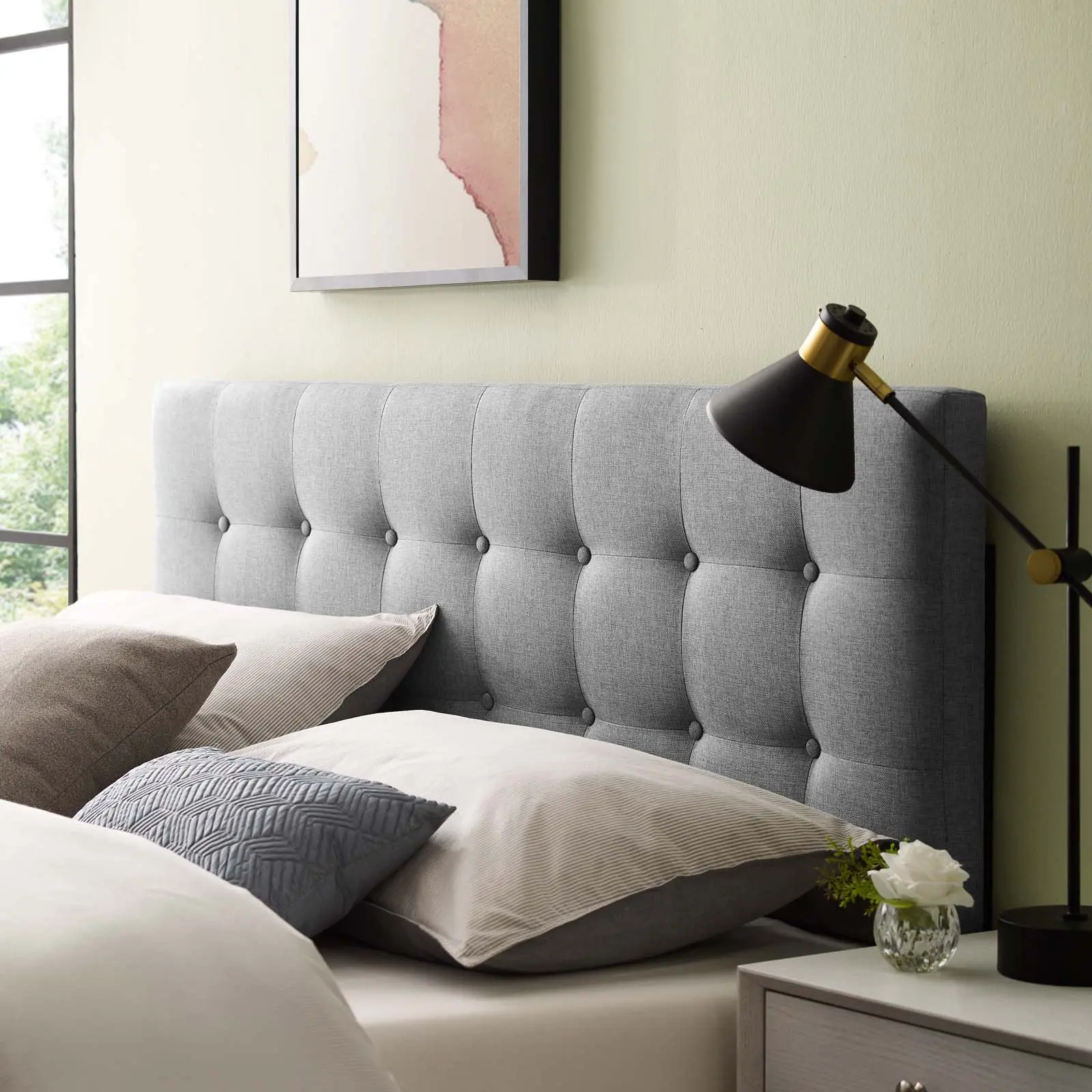 Modway Emily Full-Size Contemporary Lightweight Linen Fabric Headboard, Gray, for Bedroom Decor
