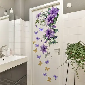 A (30*60cm) purple floral vine creative bathtub sticker with butterfly decoration, suitable for home living rooms, bedrooms, bathrooms - bathtub decal MS7220-YC