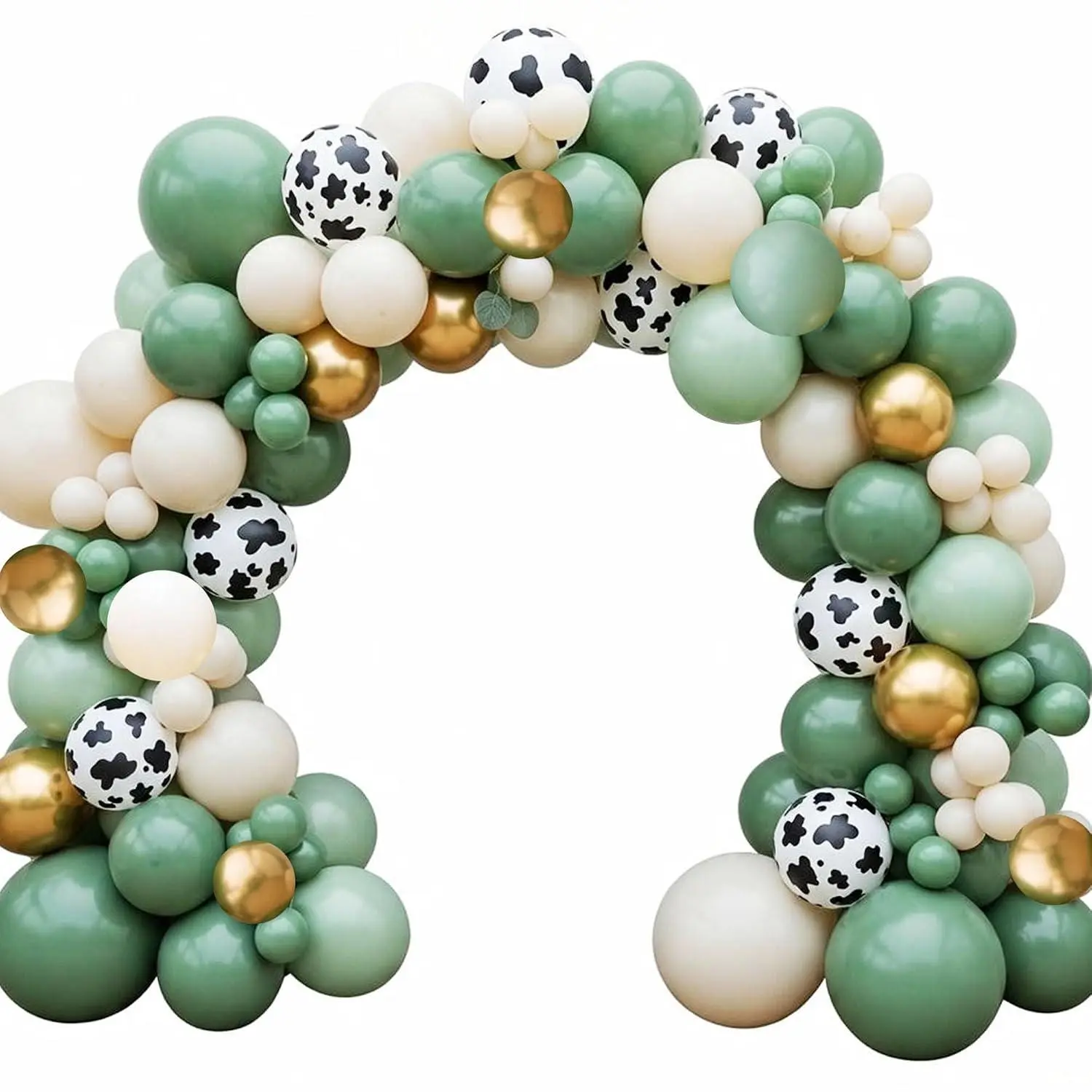 Sage Green Balloon Arch Kit - 112Pcs Olive Green White Gold Balloons With Cow Print Balloons, Sage Green Balloon Garland Kit For Safari Baby Shower, Jungle Theme Birthday Party Decorations