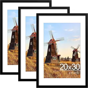 20x30 Picture Frame with Plexiglass - Large Black Poster Frame for Wall Display - Includes 16x24 Mat, Made of Durable PVC Design - 3 Pack