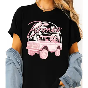 Vintage Pink Ford Bronco Oversized Graphic T-Shirt for Women, Retro Car Aesthetic Summer Tee, Black Short Sleeve Top, Beach Vacation Outfit, Streetwear, Trendy Car Girl Gift