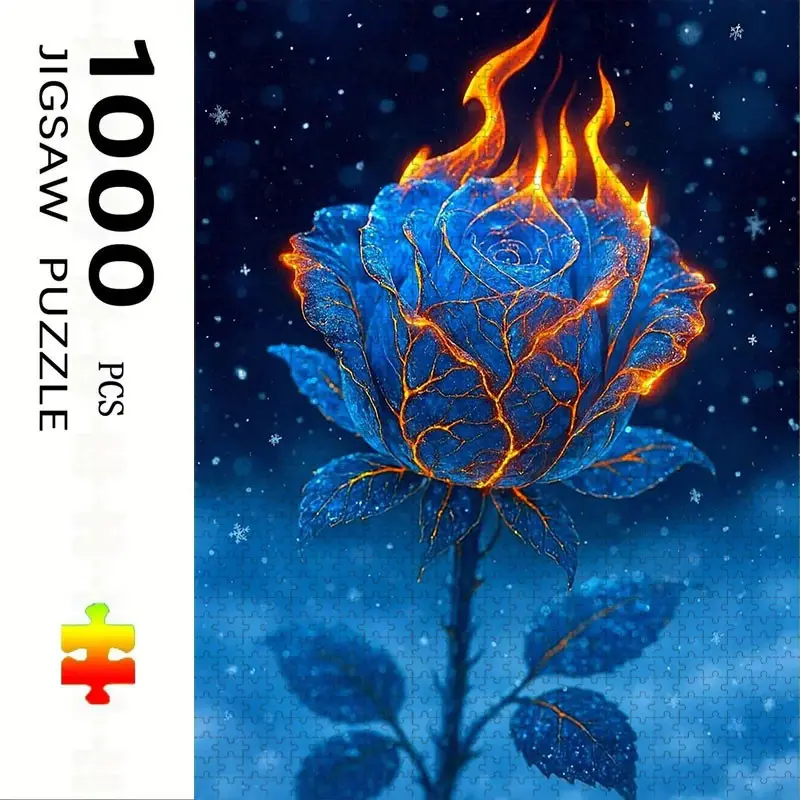 1000 Piece Blue Rose Theme Puzzle, Large Adult Family Interactive Toy, DIY Home Decor Brain Challenge, Festive Design, Durable Puzzle