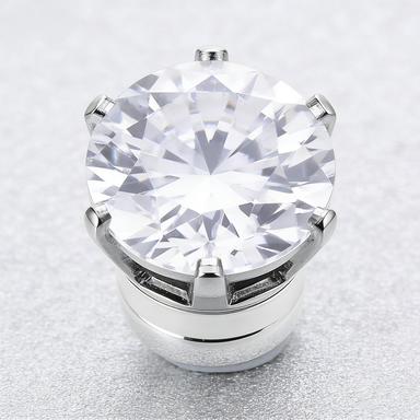 Unisex Magnetic Cubic Zirconia Stud Earrings, Polished Stainless Steel Non-Piercing Jewelry, Classic Pierced Look