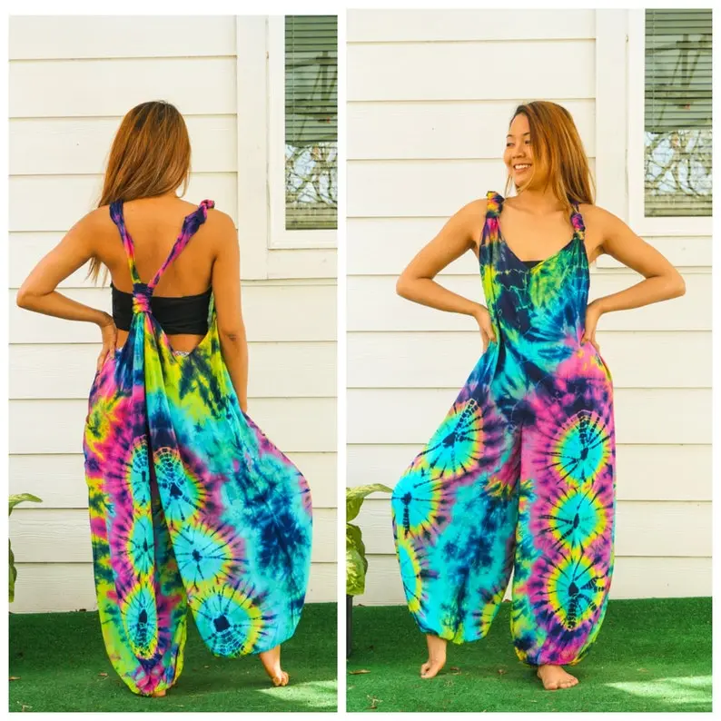 Zoe Hand Dyed Dungarees Overalls Jumpsuit, Tie Dye Romper, Hippie Clothing, Tie Dye Harem Pants Rompers, Festival Clothing, Tie Dye Clothing
