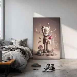 KAWS Inspired Wall Art | Money & Flowers Vinyl Figure Poster | Modern Pop Art