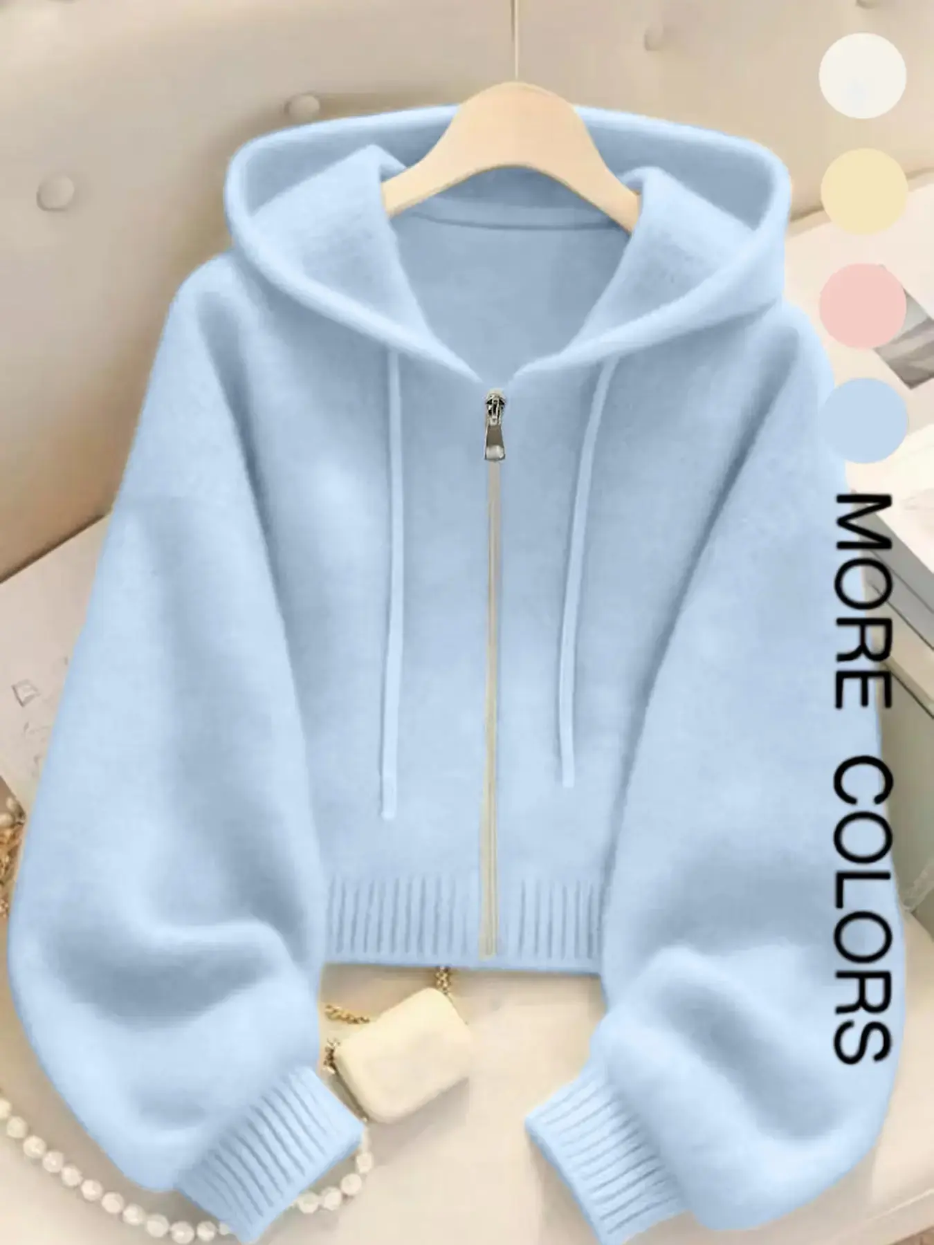 Long Sleeve Loose Casual Knit Hoodie with Zipper Cardigan Knitwear, Soft Comfortable Unique Design for Autumn & Winter Stylish Tops