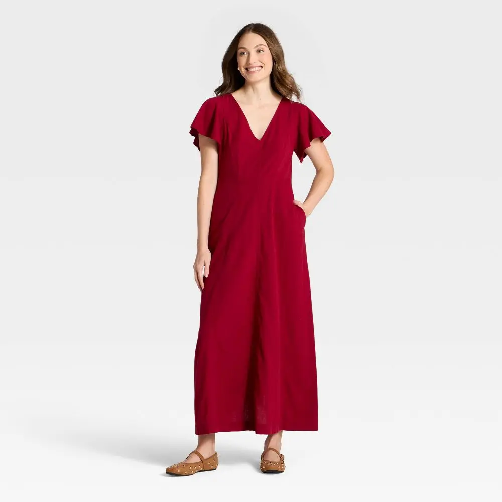 Universal Thread Women's Flutter Short Sleeve Maxi A-Line Dress