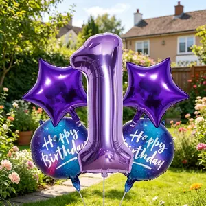 7-Piece Number Star Birthday Balloon Set, Includes Numbers 0-9, Stars, Galaxy Balls, Perfect for Party Decorations