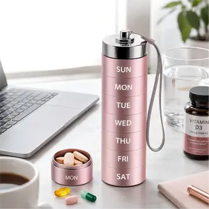 Metal 7-Day Pill Organizer -  Daily Vitamin Routine, Portable Supplement Holder for Work Bag, Office Desk, Vitamins, Fish Oil, Capsules，Daily Vitamin Organizer