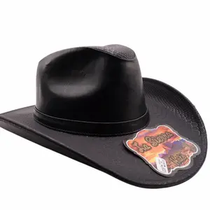 Black Leather Western Cowboy Hat/ Sombrero de Piel Vaquero de Resorte