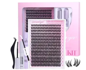 Geeneiya FLORA Lashes Clusters Kit DIY Lash Extension, 8-18MM Wispy Lash Clusters, Ultra-thin Soft Band Eyelash Extension Kit with Waterproof Lash Bond and Seal, Lash Remover, Tweezers for Beginners