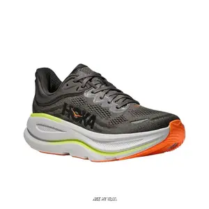 Unisex Dark Grey Neon Accent Road Running Sneakers, Ultra Cushioned Foam Midsole, Breathable Knit Mesh Upper, For Daily Jogging & Long Distance Training
