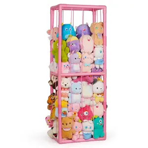 Stuffed Animal Storage Zoo Stuffed Animal Holder Space Save Vertical Stuffed Animals Storage PVC with Elastic Band and Net for Playroom Bedroom Nursery (Pink 1)