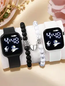 4-piece exquisite neutral fashion watches modern watches casual trendy wristwatch set for women, couples, men, quartz watch set
