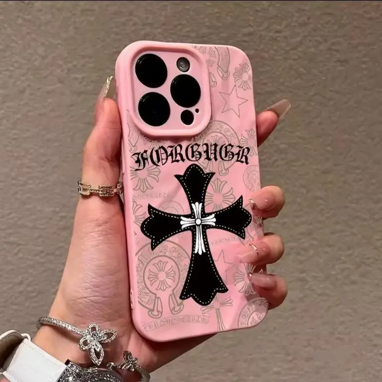 Forever Pink Chrome Phone Case with Vibrant Crosses Design for Stylish Protection - Colorful Mirror Finish & Eye-Catching Crosses Pattern
