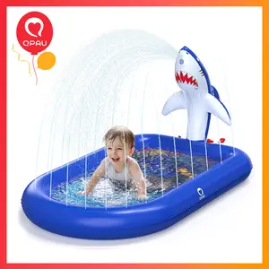 QPAU Splash Pads for Toddlers 1-3, Dark Blue Shark Splash Pad for Kids, Outdoor Play Fun Mat for Babies, Inflatable Sprinkler Pool as Birthday & Children's Day Gifts for 1 Year Old Girl water pump