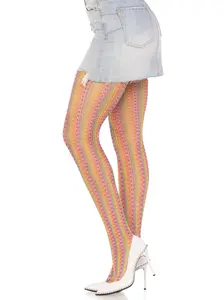 Rainbow crochet net tights- 9732
