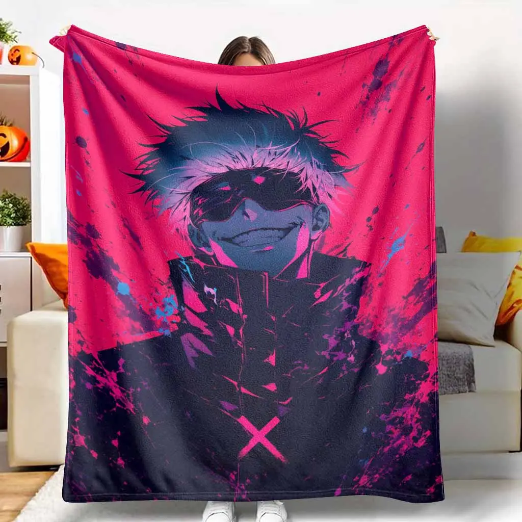 Cool Dark Masked Hero Flannel Blanket Neon Splash Print Soft Warm Lightweight Cozy Durable Fade Resistant Perfect for Bedroom Living Room Lounge Studio Gift Decor Use