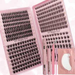 1 Box 400 Cluster False Eyelashes Set, 8-16mm Mixed Length, DIY Individual Lashes Cluster D Curl ,With Lash-Glue Bond And Seal, Lash Remove  And Lash Applicator Brush Tool and one pair Eye Pads, Lash Clusters Kit, Party and Travel, Christmas