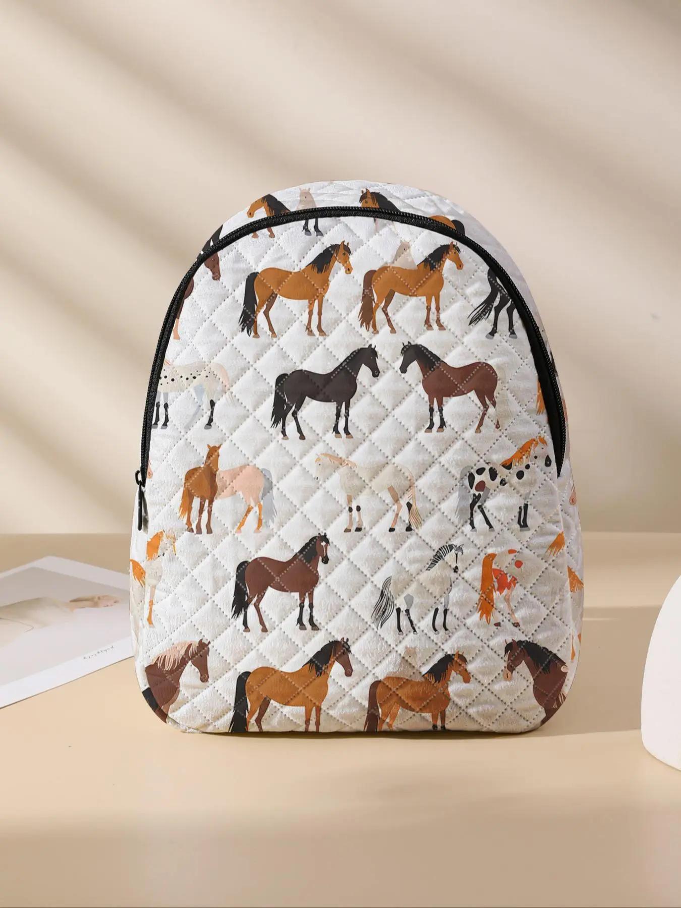 Horse Pattern Backpack, Lightweight Durable School Bag with Lunch Pocket, Cute Student Backpack for Primary School, Middle School and University