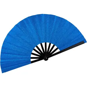 13" Glitter Large  Fans Clap Fans for Line Dancing Folding Clack Handheld Foldable Decorative Fans Hand Fan for Dance, EDM  Festivals & Parties(Royal Blue)