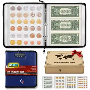 Collection Book 6400? Heat Insulated, 346 Pockets Fireproof  Book Holder and 36 Paper  Album with  Foil Layer,  Saving  Collector Book with Lock (Blue)