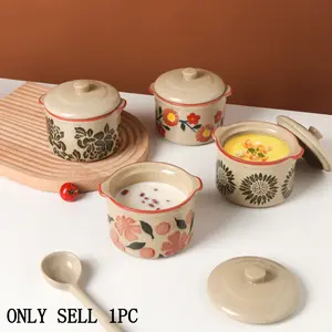 Ceramic Covered Casserole Dish, Ice Crack Pattern Steaming Pot, Unique Floral Design, Dishwasher Safe, Ideal for Soup and Noodles