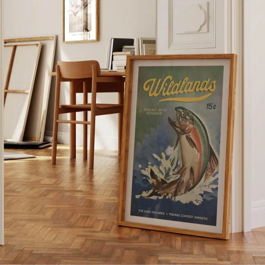 Retro Trout Fishing Poster, Outdoorsy Angler Wall Art, Vintage Fisherman Artwork, Rustic Fishing Decor, Gift for Dad and Son