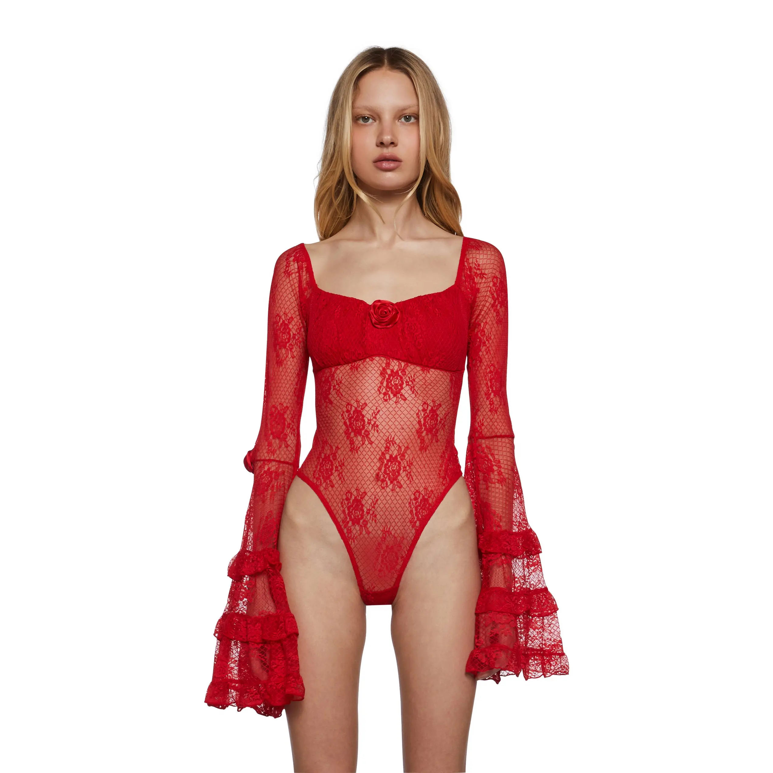 True Love Nonsense Lace Bodysuit - Red