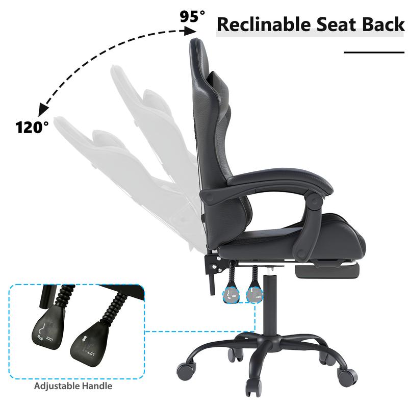 Gaming Chair with Headrest and Lumbar Support, Ergonomic High Back Office Chair, Racing Style Executive Computer Desk Chair, Leather Adjustable Swivel Task Chair for Home Office (Black)