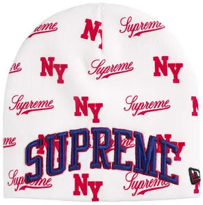 Supreme New Era Monogram Beanie White