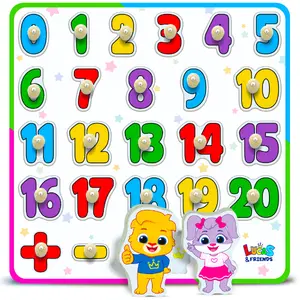 Lucas & Friends Number Puzzle for Toddlers, Wooden Montessori Peg Puzzle, Learn Numbers 0-20 with Math Symbols, Preschool Toy for Kids Ages 3-5