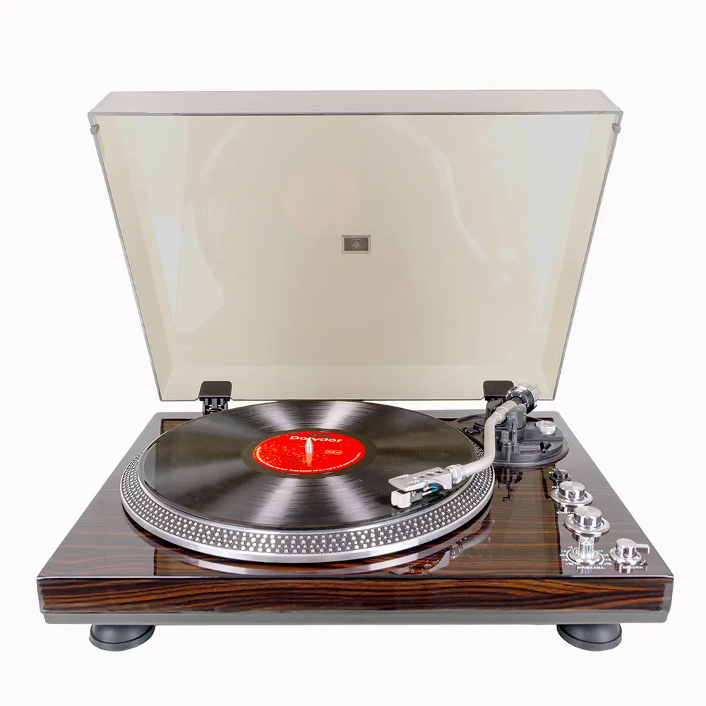 Vintage Belt-Drive Vinyl Record Player Turntable with Preamplifier, Bluetooth Transmitter, Strobe Light, Stereo, USB Digital, 33/45 RPM, RCA Output, High-Gloss Red Wood Grain - Valentine's Gift for Music Lovers