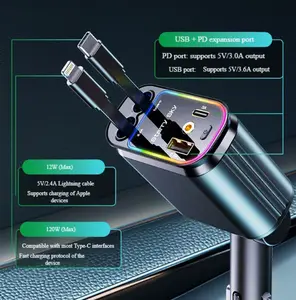 Starry Sky Car Charger 120W Super Fast Mobile Phone Charging Retractable Cable with 1-to-4 Car USB Ports