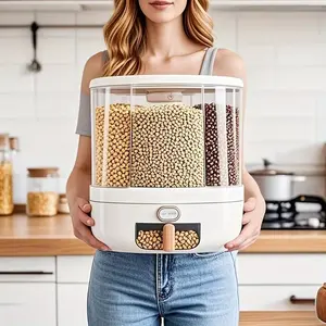 Rotating Grain Storage Container, Large Capacity Airtight Food Dispenser with Transparent Window, Moisture-Proof Durable Plastic Organizer for Rice, Flour, Beans & Pasta, Easy-Open Flip Cover Kitchen Storage