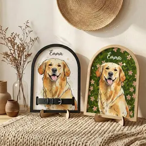 Custom Watercolor Pet Collar Sign| Loss of Dog, Cat Gift| Pet Collar Holder Using Pet Photo| Dog Memorial Wood Frame With Collar Holder