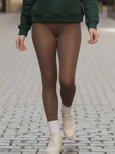 Women's Fleece Lined Tight Pants, Transparent Warm Jumpsuits, Winter Essential High Waist Thick Underwear, Comfortable and Stylish