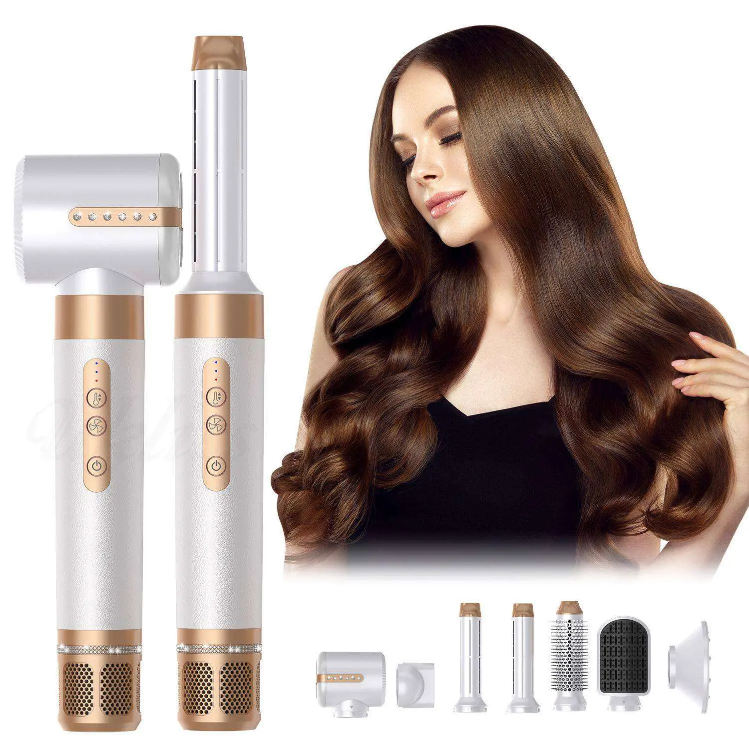 7-in-1 Ionic Hot Air Comb - Hair Dryer, Curling Iron, Hair Straightener for Party Activities & Gifting (Home & Festive Supplies)