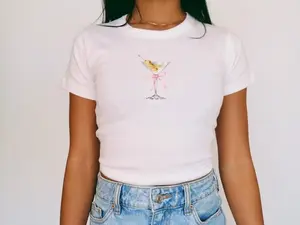 Dirty Martini With Pink Bow Baby Tee, Ribbon Y2k Trendy T-Shirt, Coquette Clothing,  Soft Girl Aesthetic, 90s Cropped T-Shirt Y2K Style, Coquette Top For Girl Women, Girlfriend Gift, Gift For Her, Birthday Gift For Friend, Gift For Mom, Shirt Cropped Tee