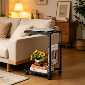 C Shaped End Table for Couch, C Table Adjustable Height Side Table, Small Side Table for Small Spaces, Couch Tables that Slide Under, Tv Tray Table for Living Room, Side Tables,Black