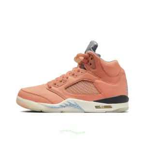 Orange Leather High-Top Retro Basketball Shoes with Translucent Accents
