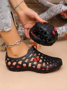 Women's Fashionable Plain Color Hollow Out Design Slides, Casual Comfortable Soft Sole Slippers, Non-slip Beach Slippers for Indoor & Outdoor Wear, Walking Shoes