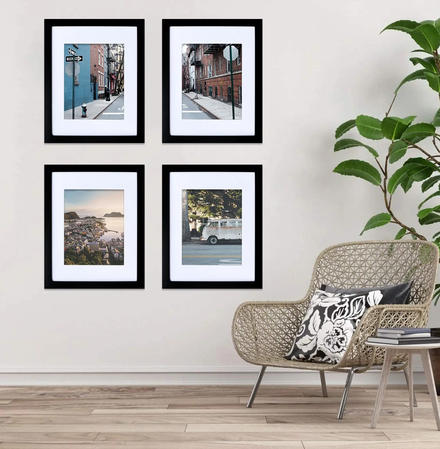 11x14 Inch Set of 4, Hanging Picture Frames for Wall with Plexiglass and Dual Mounting Hanger for Horizontal and Vertical Formats