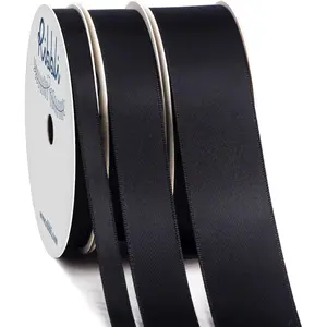3 Rolls Double Faced Solid Satin Black Craft Ribbon,Total 30 Yards,(1/4 Inch x 10-Yard,5/8 Inch x 10-Yard,1 Inch x 10-Yard),Use for Bows Bouquet, Wrapping