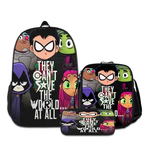3PCS Teen-Titans-Go!-Backpacks for Girls Set, Cute School Backpack for Girls Boys with Lunch Box and Pencil Case, Aesthetic Bookbag for Teens, Lightweight Classic Backpack for Travel, Work, Picnic A-77