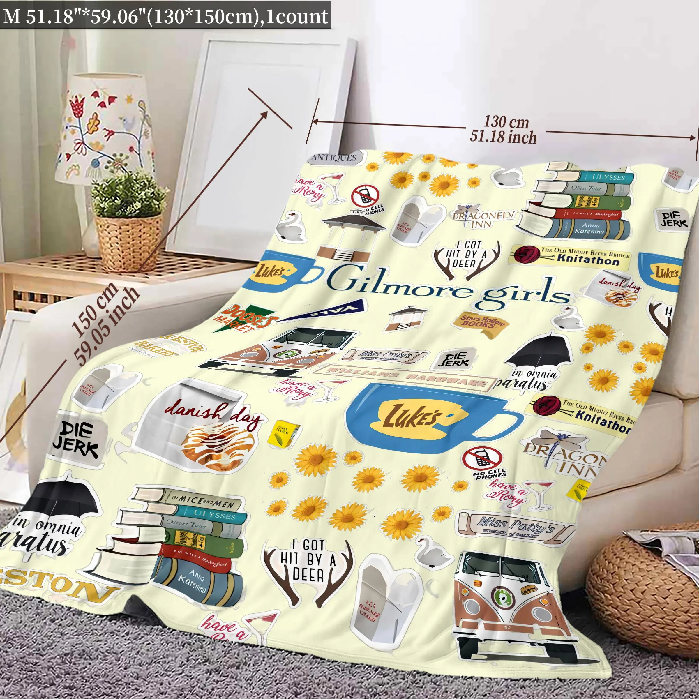 Gilmore Girls Pattern Napping Blanket, Soft Warm Throw Blanket, Air-conditioned Room Blanket, Warm Nap Blanket for Home & Office & Travel, Halloween Decor