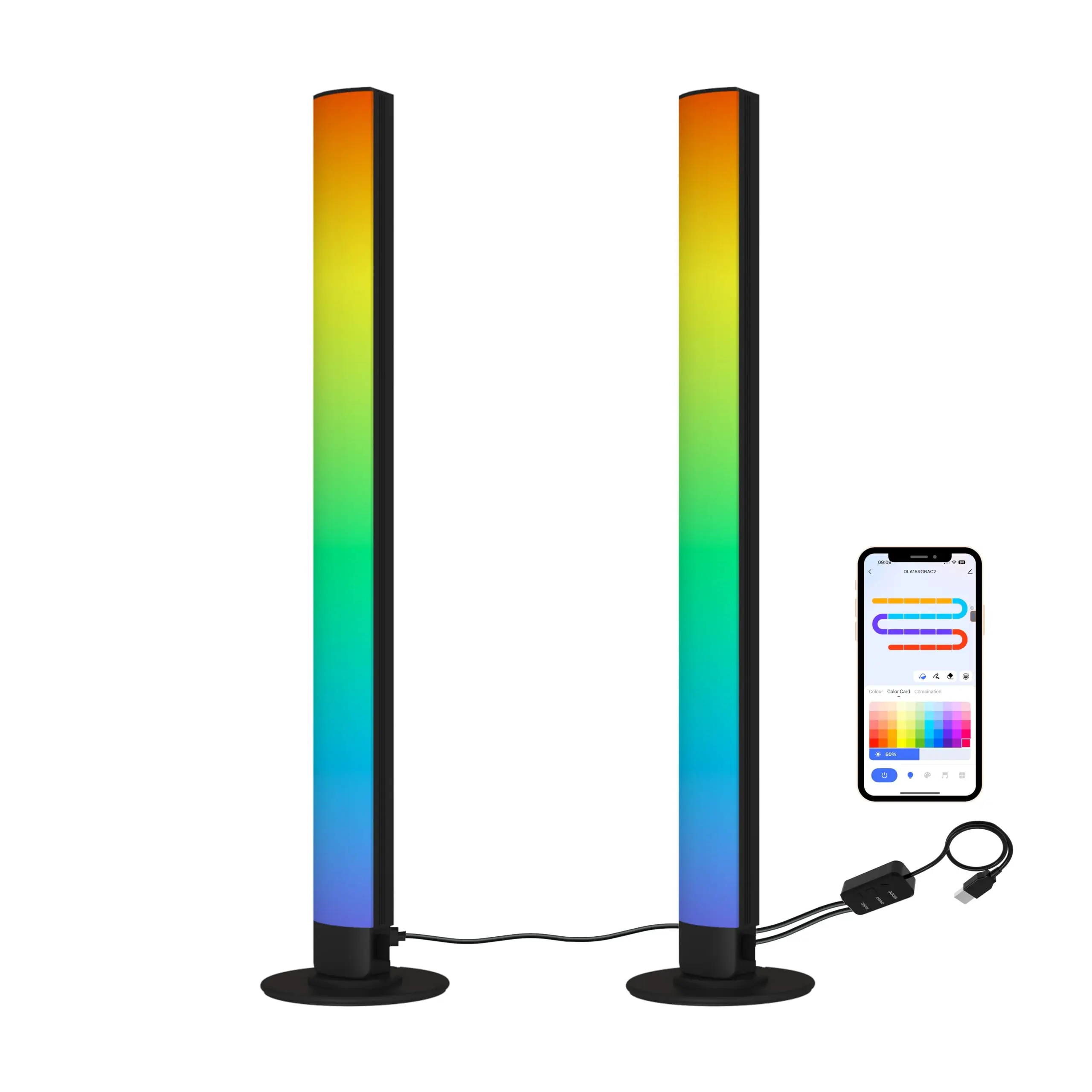 RGB Smart LED Desk Light Bars 2-Pack Music Sync Standing Light Bars for Gaming, Home Office & Ambient Lighting