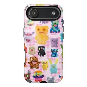 Funny Black Cat Indie Art Creepy Cute Monster Doll Fuggler Red Fox Character Art Trendy Tough Phone Case. Edgy Quirky Aesthetic Heavy Duty Shockproof Protective Smartphone Cover for iPhone 17 Pro Max 16 Air 15 14 13 12 11.